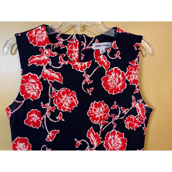 Shelby & Palmer Navy Red Floral Fit & Flare Dress - Size 10 - Picture 4 of 8